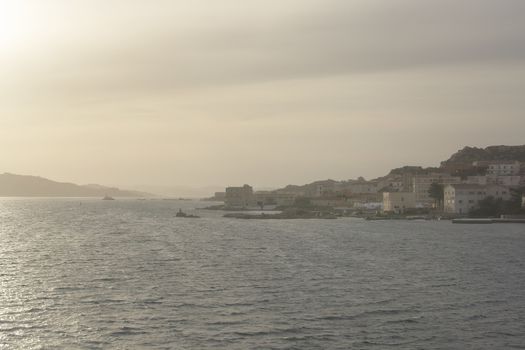 Archipelago landscape between Palau and Isola Maddalena in Costa Smeralda, Sardinia, Italy in March.