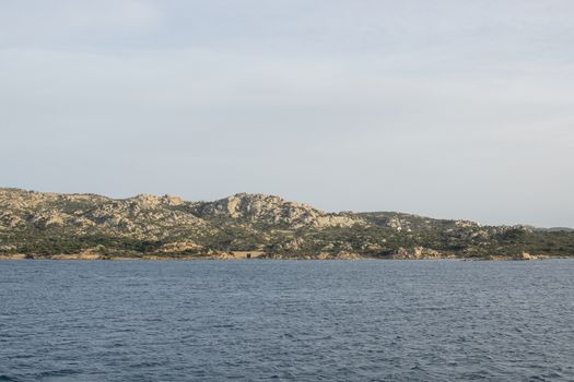 Archipelago landscape between Palau and Isola Maddalena in Costa Smeralda, Sardinia, Italy in March.