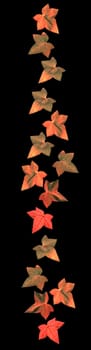 Vine leaves margin decor in Living Coral color isolated on black.