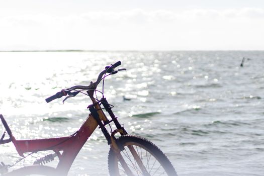 a misty landscape shoot with bright colors and a red bicycle. this beautiful landscape shoot has taken from izmir/turkey.