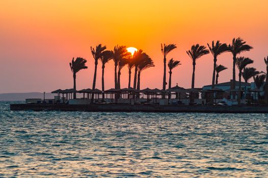 Sunrise on a peninsula of Hurghada on the Red Sea in Egypt