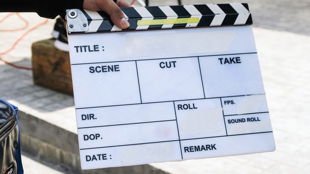 close up of film slate, Film production crew background