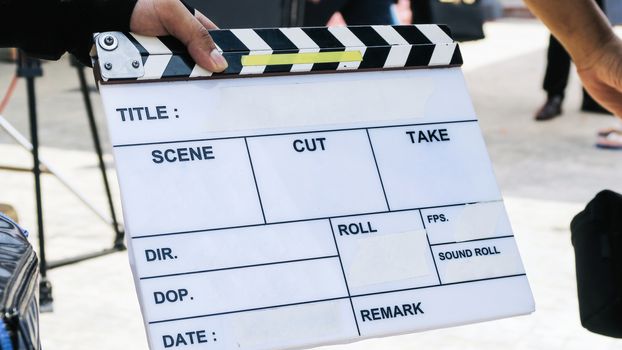 close up of film slate, Film production crew background
