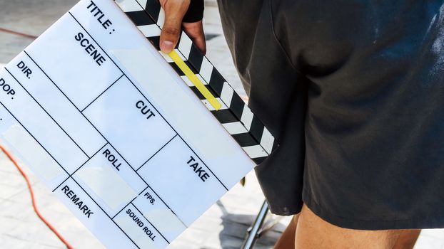 close up of film slate, Film production crew background