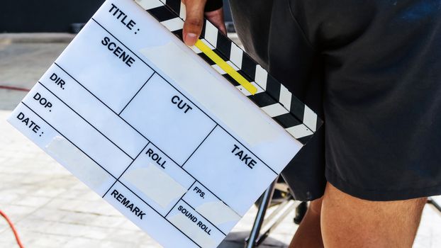 close up of film slate, Film production crew background
