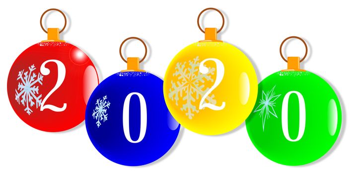 A red christmas decorative ball with the numbers 2020