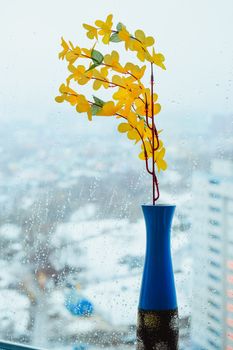 flowers made of artificial materials yellow, acacia flowers