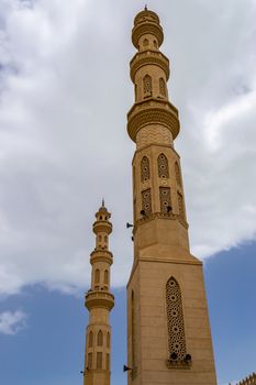 View of the minarets of the Al Mina Masjid Mosque in the port city of Hurghada in Egypt