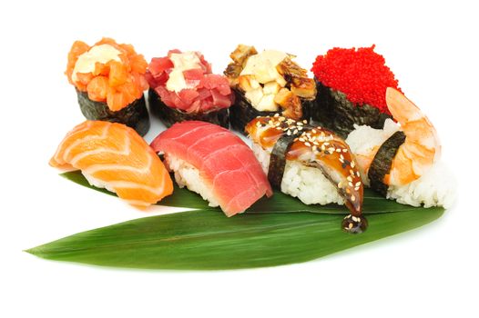 Sushi set assorrted rolls on solated on white background