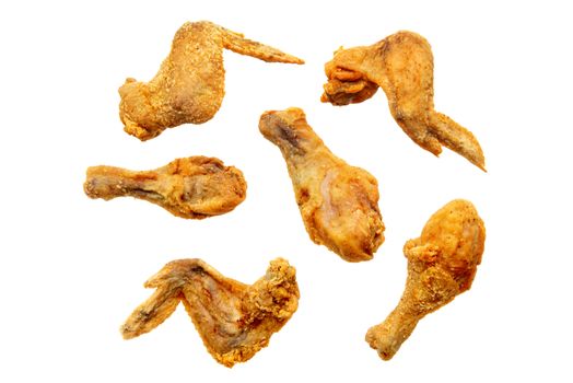 Original recipe fried chickens, isolated on white background.