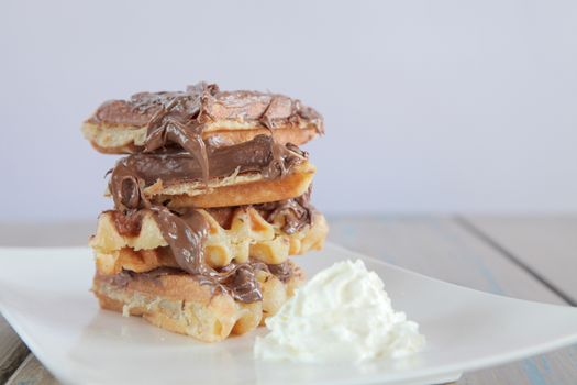 Chocolate waffle with vanilla whipped ice cream