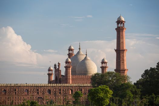 The Emperor's Mosque - Badshahi Masjid in Lahore, Pakistan Dome with Minarets exterior