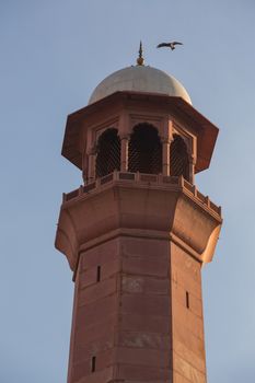 Minaret Tower of calling prayer to muslims close up