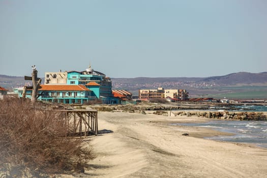 Pomorie, Bulgaria - March 28, 2019:  Beautiful View To The Sea.