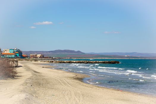 Pomorie, Bulgaria - March 28, 2019:  Beautiful View To The Sea.