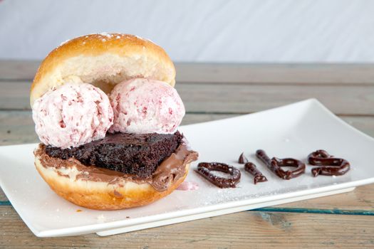 Strawberry donut ice cream sandwich