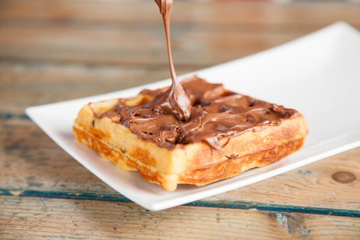 Dripping Nutella waffle pancake chocolate snack