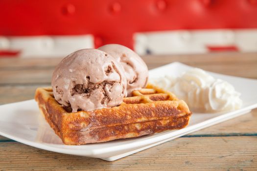 Ice cream Waffle chocolate whipped cream