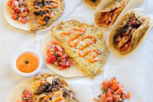 Breakfast with tacos and egg omelette