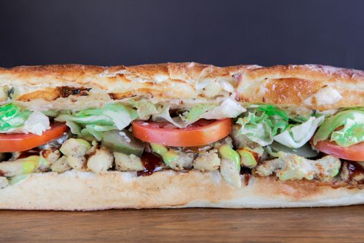 Closeup of large hoagie sandwich