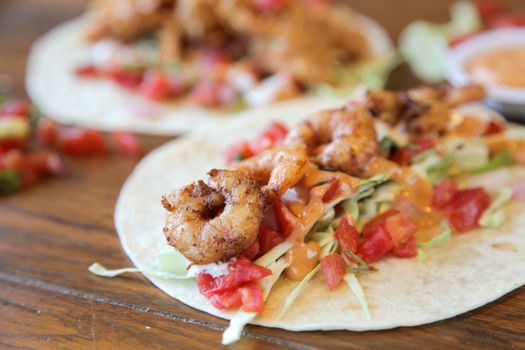 Prawn shrimp taco closeup