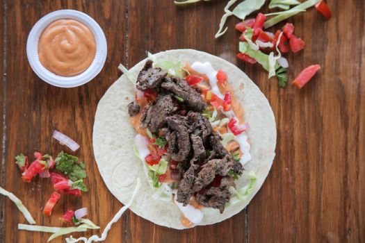 Beef steak tortilla wrap taco