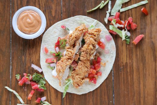 Fried chicken tortilla wrap taco