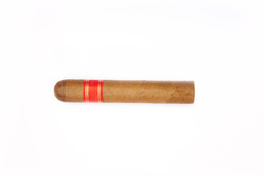 Smoking Cigar with red label isolated on a white background