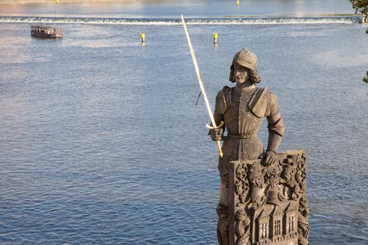 Statue of Bruncvik at Charles Bridge in Prague, Czech Republic
