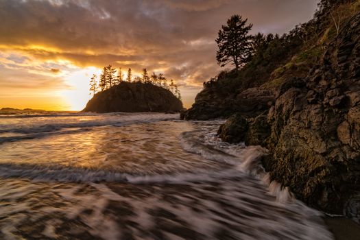 Rocky Beach Landscape at Sunset, Color Image, Day