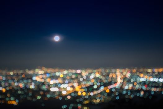 Abstract, Beautiful Bokeh landscape of city at night, Bokeh light and blur city sunset