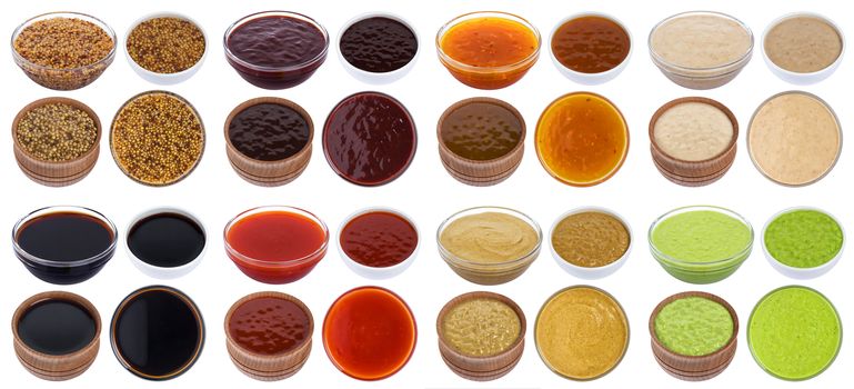 Set of different sauces isolated on white background with clipping path