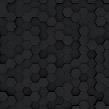 Abstract minimalistic modern technological background with dark gray hexagon cells of honeycombs.