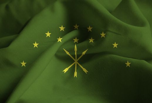 Ruffled Flag of Adygea Blowing in Wind