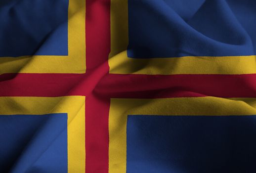 Ruffled Flag of Aland Blowing in Wind