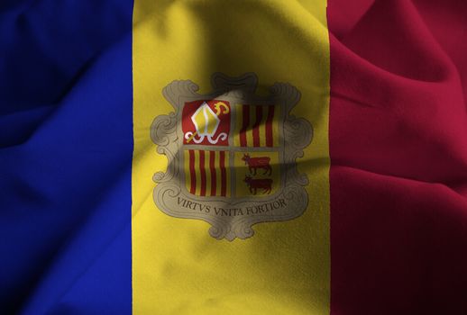 Ruffled Flag of Andorra Blowing in Wind