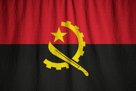 Ruffled Flag of Angola Blowing in Wind