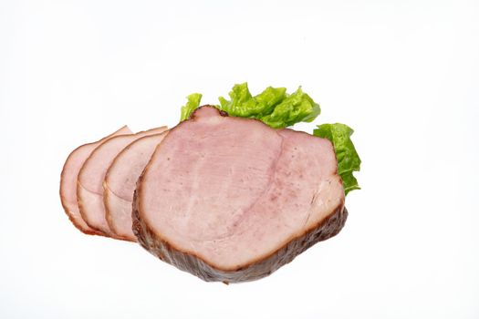 Smoked beef and greenery on an isolated studio background