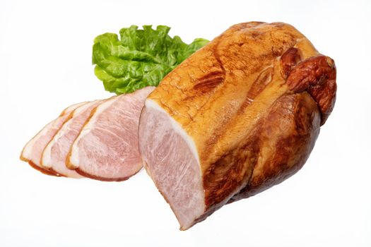 Smoked beef and greenery on an isolated studio background