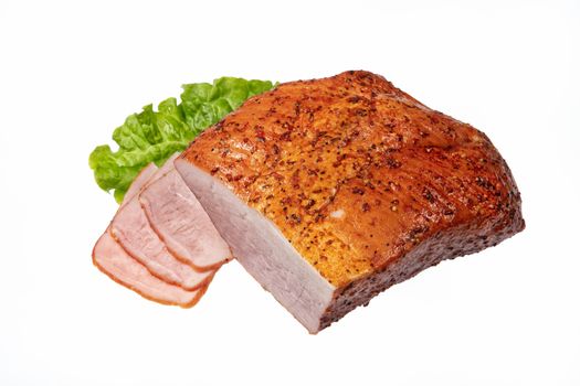Smoked beef and greenery on an isolated studio background