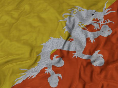 Ruffled Flag of Bhutan Blowing in Wind