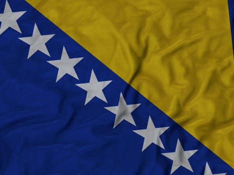 Ruffled Flag of Bosnia and Herzegovina Blowing in Wind