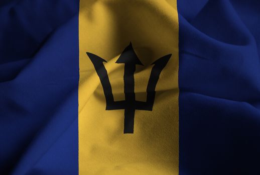 Ruffled Flag of Barbados Blowing in Wind
