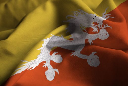 Ruffled Flag of Bhutan Blowing in Wind