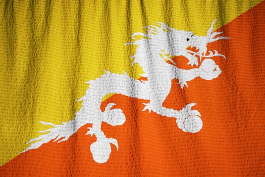 Ruffled Flag of Bhutan Blowing in Wind