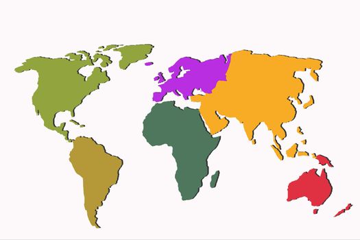 Roughly outlined world map with a colorful background patterns