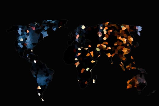 Roughly outlined world map with a colorful background patterns