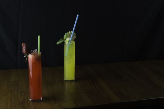 table etched lemonade and cherry juice