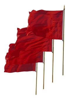 Four red flags isolated on white background with path.