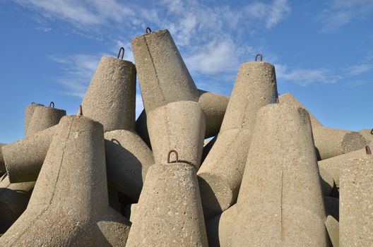 Stack of concrete breawater elements.